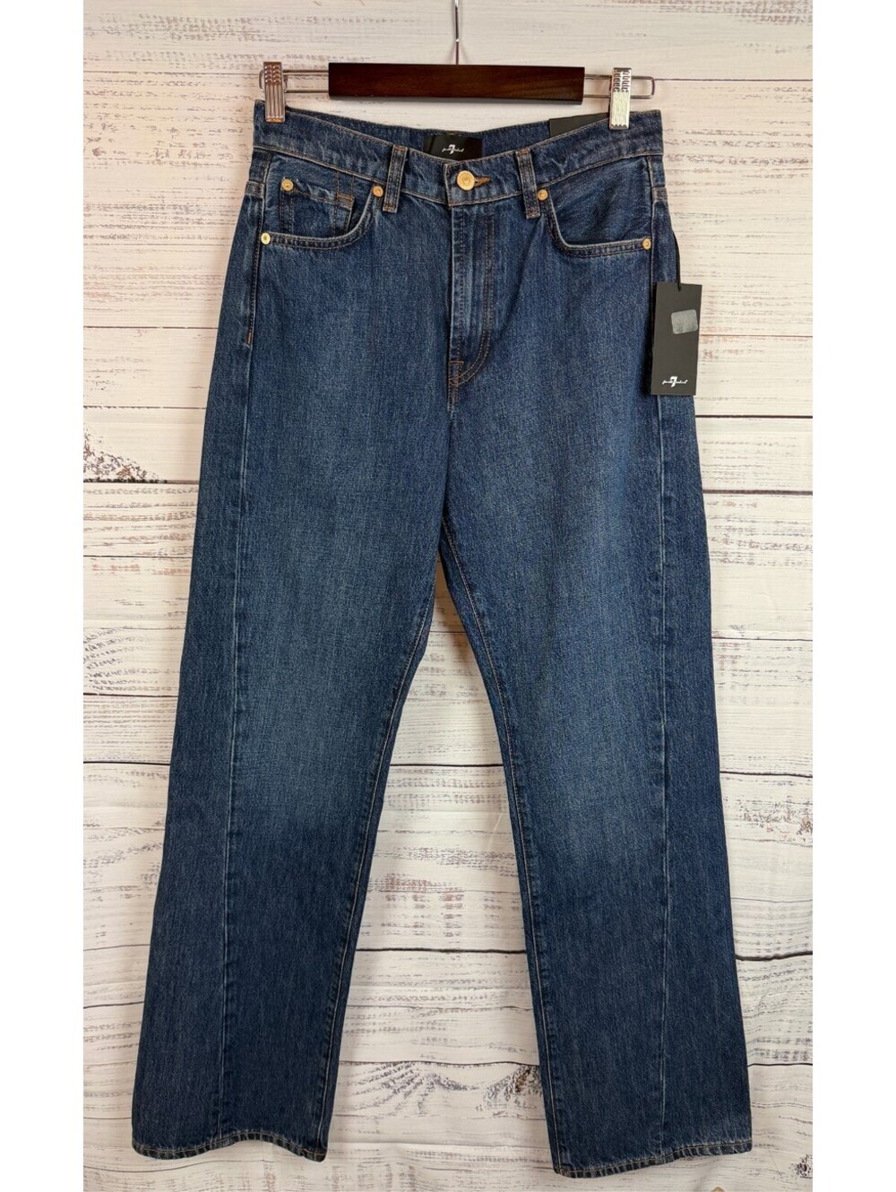 7 FOR ALL MANKIND Blue Tess Trouser High Rise Straight Leg Jeans 27 NWT